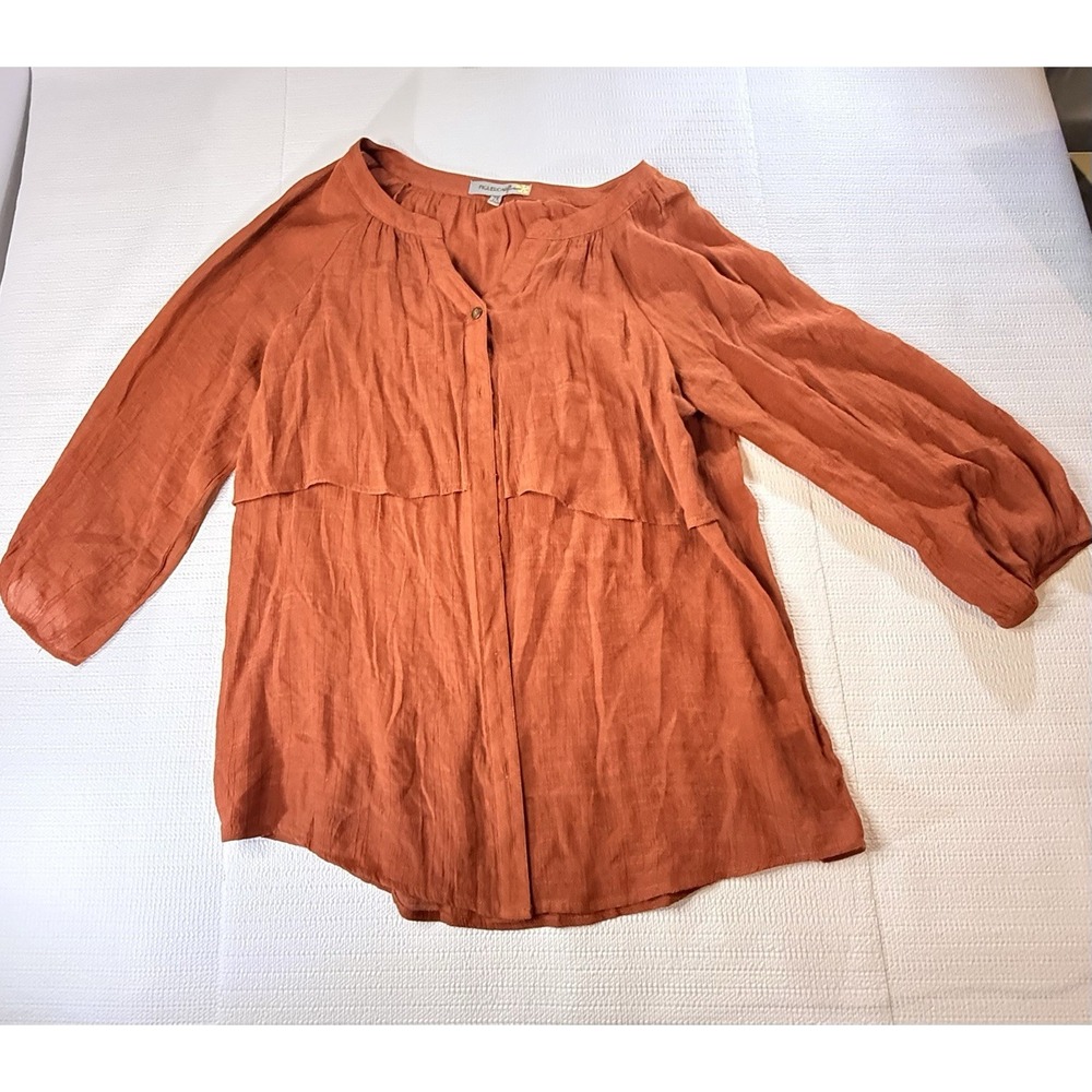 Figueroa & Flower 2X Rust Crinkle Blouse Boho Casual Travel Top